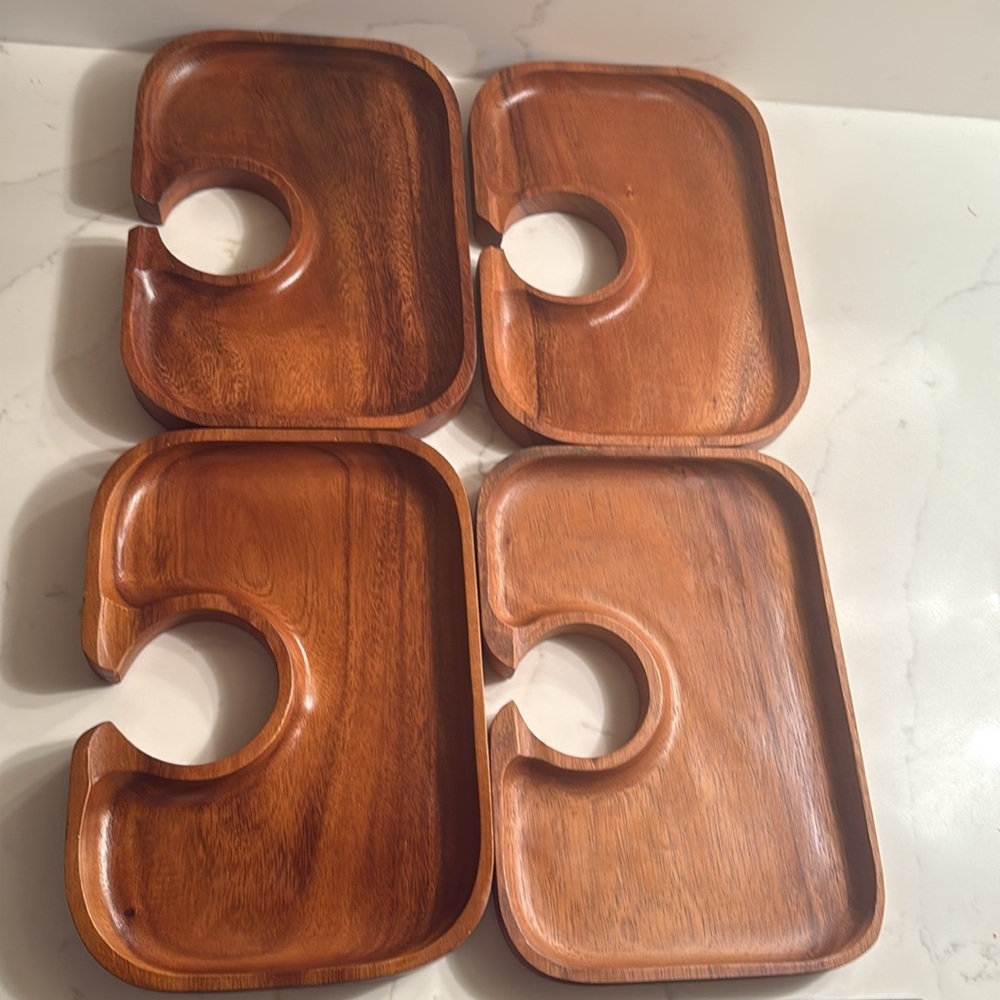 Vintage Wooden Snack Trays Set of 4 - Picture 4 of 6